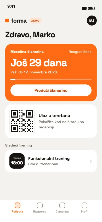Demo: mobilna aplikacija za teretanu